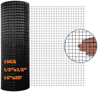 Black PVC Coated Hardware Cloth 16 Inch x 25 Foot -1/2 Inch x 1/2 Inch 19GA