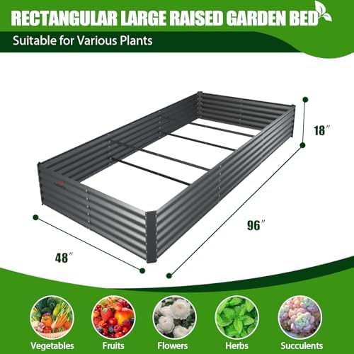 anleolife 8x4x1.5ft rectangular raised garden bed kit, quartz showing dimensions