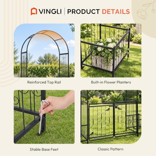vingli garden arbor arch with gate and planter, package contents