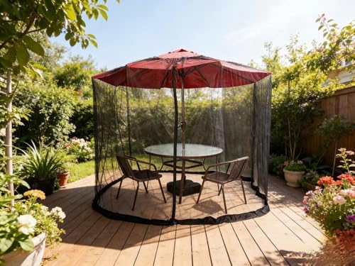 6ft/9ft/11ft patio umbrella mosquito netting with zipper door, side view