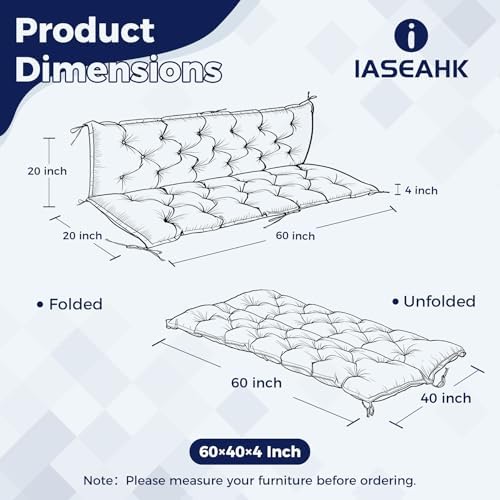 iaseahk porch swing cushions, 60×40×4 inch, waterproof, navy showing dimensions