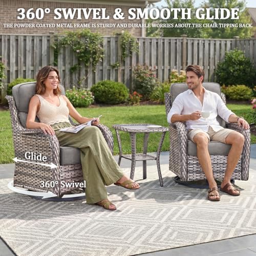 Luxury Swivel Rocker Chairs Fire Pit Set with 6" Thick Cushion 7 piece Wicker Outdoor Patio Chair with Sofa and Ottoman,Comfortable High Back Outdoor Patio Furniture Set - Gray | Gray