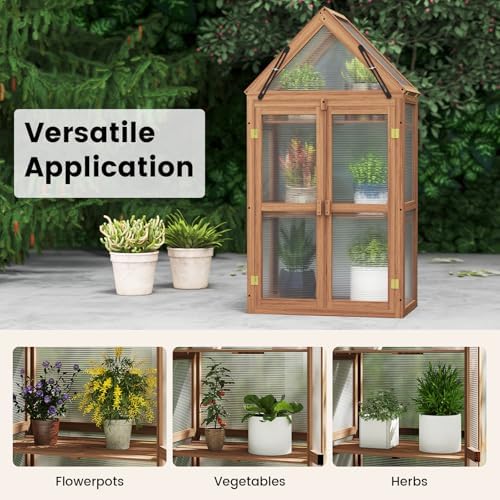 happygrill cold frame, mini wooden green house w/transparent on a desk or shelf