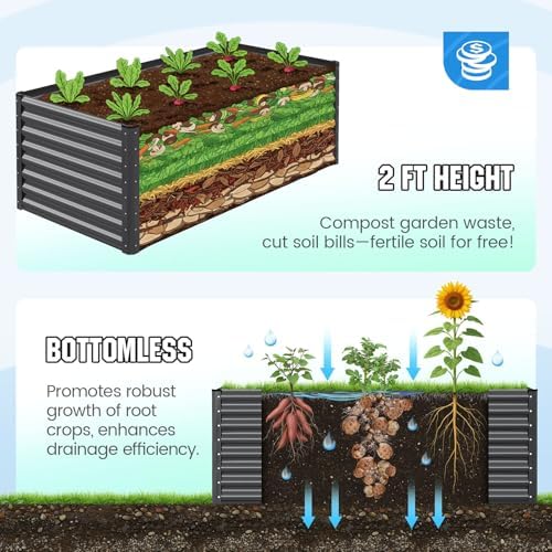 quictent large raised garden bed with cover 6x3x2 showing dimensions