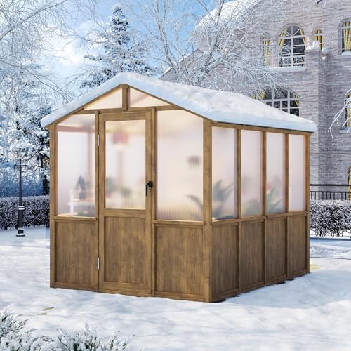 aoxun 6x8 ft wooden greenhouse for outdoors, 6mm, view 9