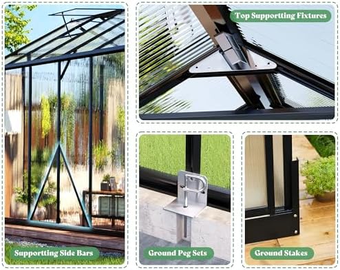 amerlife 7.5x16x7.5 ft walk-in polycarbonate greenhouse for outdoors, close-up detail