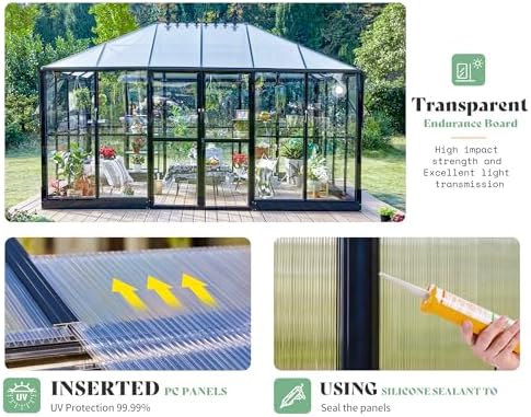 amerlife 14x9.5x9 ft hybrid polycarbonate greenhouse quick-connect assembly, side view
