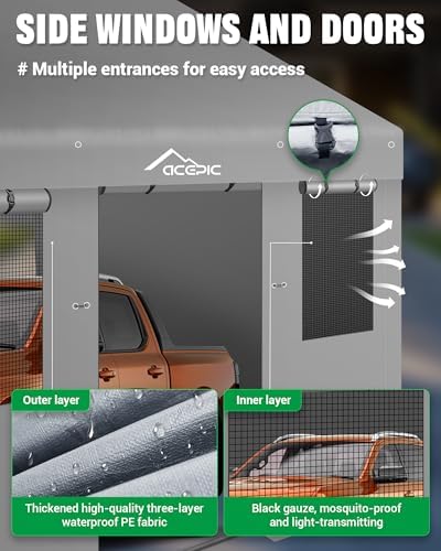 acepic upgraded 20x20 heavy duty carport, drive through showing dimensions