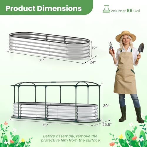 giantex raised garden bed w/greenhouse cover, outdoor oval, view 9