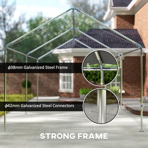 outsunny 10'x20' carport outdoor heavy duty galvanized car, side view