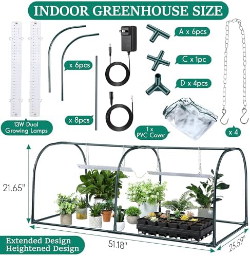 meonum mini greenhouse with grow light, 51.18 "l shown in use