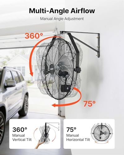 vevor wall mount fan, 18 in wall mounted showing dimensions