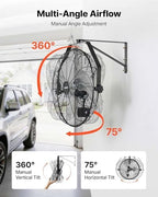 vevor wall mount fan, 18 in wall mounted showing dimensions