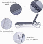 Kozyard Outdoor Chaise Lounge Chair, Full Flat Adjustable Patio Lounger with Aluminum Frame & Resin Legs, Textilene Fabric for Poolside, Backyard & Beach (Gray, Chair with Table)