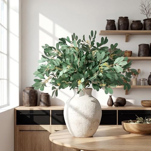 artificial eucalyptus stems, 18.5" realistic fake greenery branches on a desk or shelf