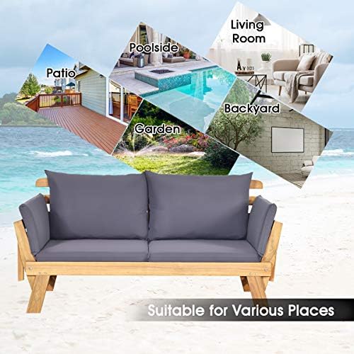 tangkula convertible acacia wood patio sofa bed with, package contents