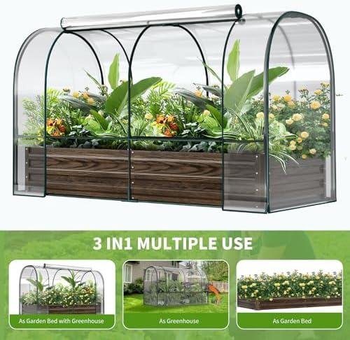 docred galvanized raised garden bed with pvc cover, side view