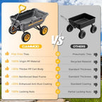 cammoo 10-in no-flat tires 900lb garden dump cart, close-up detail
