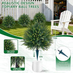 artificial 2 pack cedar topiary trees with ground shown in use