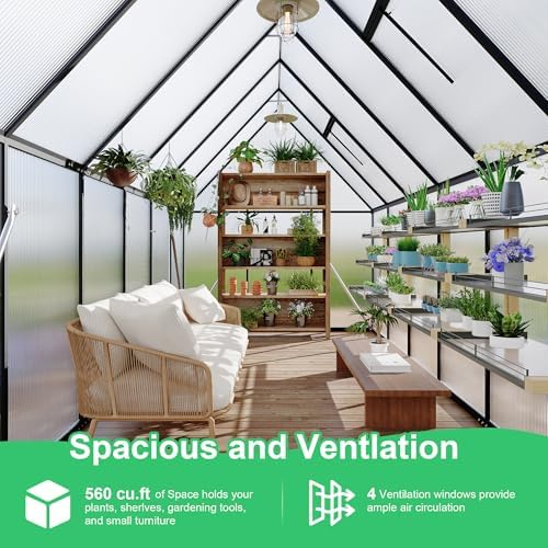 6'x11' aluminum-framed polycarbonate greenhouse, heavy duty polycarbonate greenhouse, close-up detail