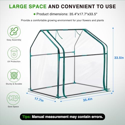 yesker mini greenhouse 36"x18"x33" portable small green house shown in use