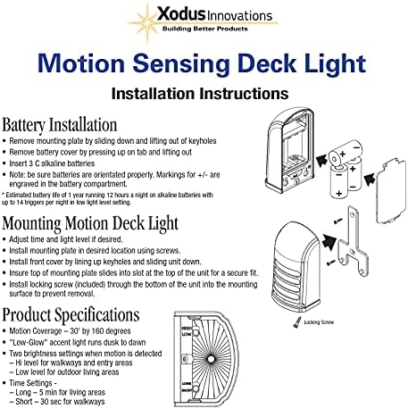 xodus battery operated led deck/stair light, motion sensor, package contents