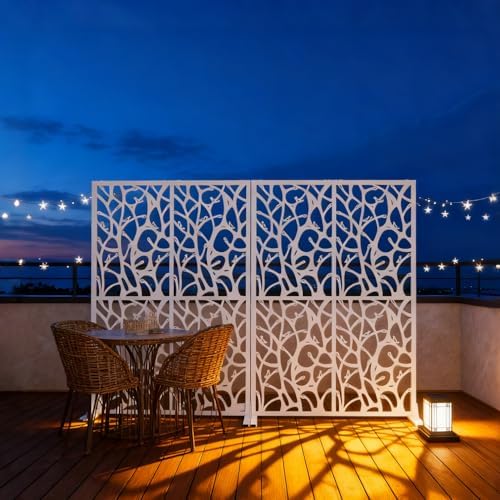 72" metal privacy screen bird pattern, white freestanding, view 9