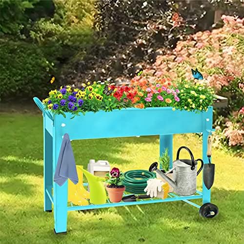 raised planter box beds with wheels legs, elevated on a desk or shelf