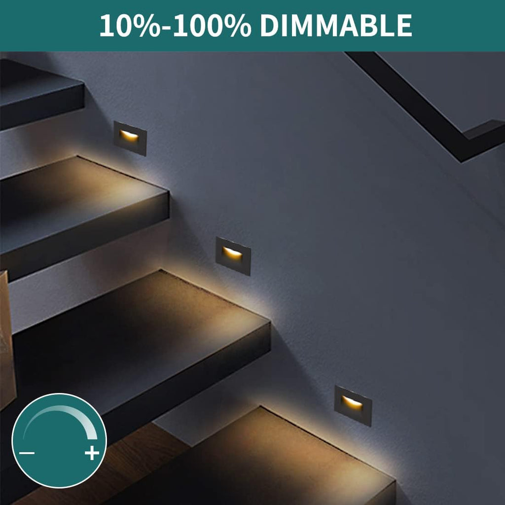 120V Dimmable LED Step Lights, 3000K/4000K/5000K, 12-Pack | Line Voltage 3.5W 175lm Landscape Lighting for Stairway Pathway Patio, Indoor Outdoor Wet Location, Aluminum ORB Finish
