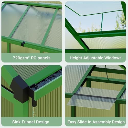 greenhouse, 6x8 ft greenhouse for outdoors, walk-in green showing dimensions