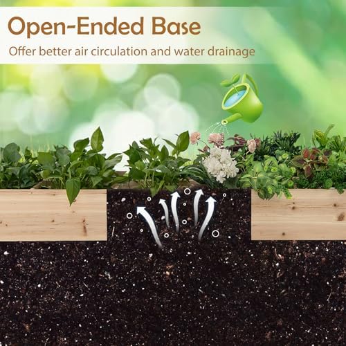 happygrill wooden raised garden bed with 2 garden, side view