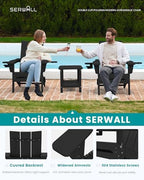 SERWALL Modern Folding Adirondack Chairs Set of 2, HDPE, Cup Holders, Black | Outdoor All-Weather Lawn Adirondack Chairs Wood Grain Lawn Chair Fire Pit Chairs for Patio, Deck