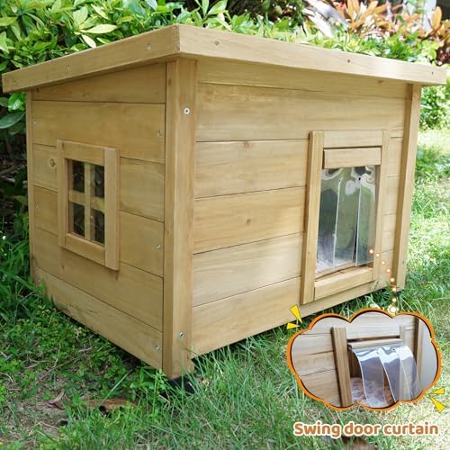 agitree outdoor wooden pet house, weatherproof winter shelter, close-up detail