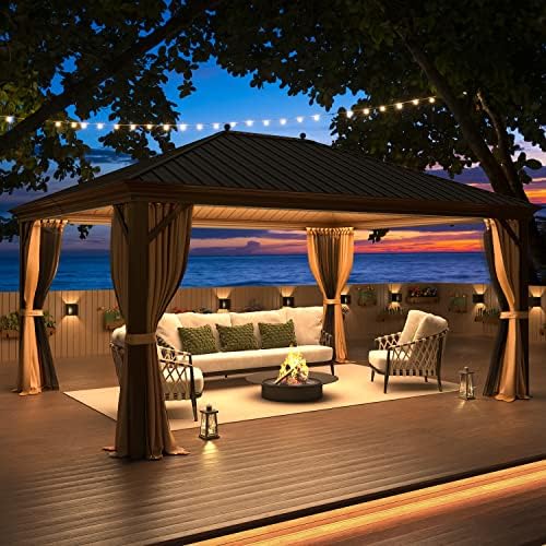 yoleny 12x16 gazebo with galvanized steel single roof, front angle view