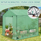 coos bay 8x8 pop up greenhouse outdoor, walk shown in use