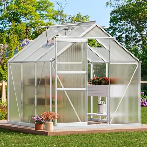 yitahome 6x6ft polycarbonate greenhouse heavy duty green houses, front angle view