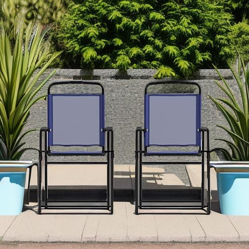 Flash Furniture Mystic Folding Patio Sling Chairs, Outdoor Textilene Lawn Chairs with Armrests, Set of 2, Navy | Textilene