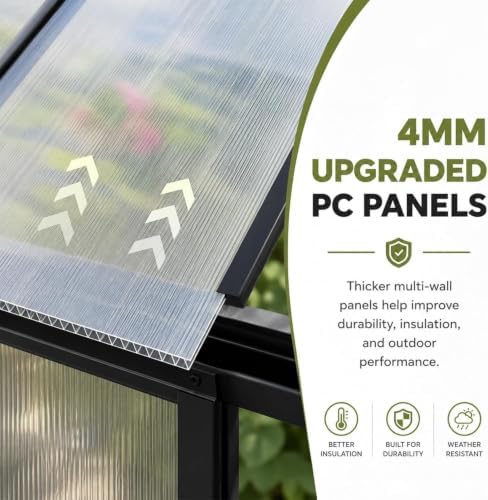 wacasa 24x10x10 ft polycarbonate greenhouse with aluminum frame, view 9