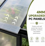 wacasa 24x10x10 ft polycarbonate greenhouse with aluminum frame, view 9