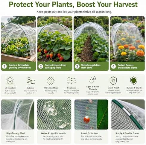 garden netting kit for raised beds,6set garden hoops,10x33ft showing dimensions
