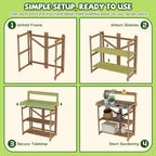 ketive outdoor potting bench with metal top and, front angle view