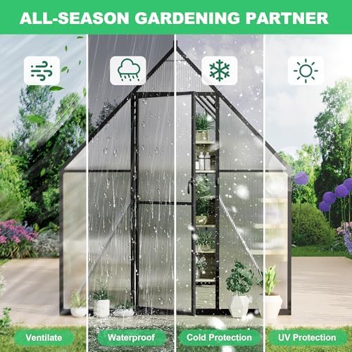 6'x11' aluminum-framed polycarbonate greenhouse, heavy duty polycarbonate greenhouse, side view