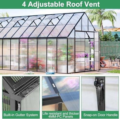 cdcasa 10x20 ft greenhouse for outdoors, large easy showing dimensions