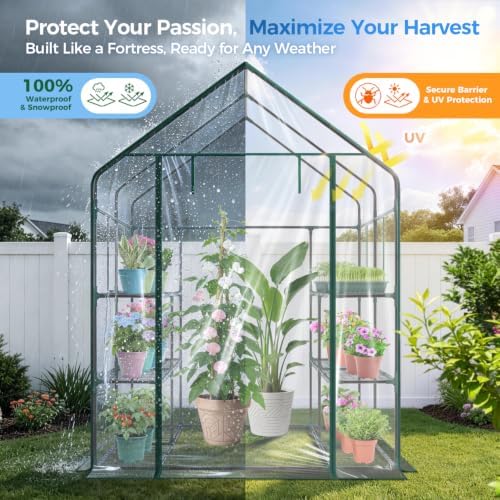 ohuhu plastic greenhouse for outdoors: portable walk in showing dimensions