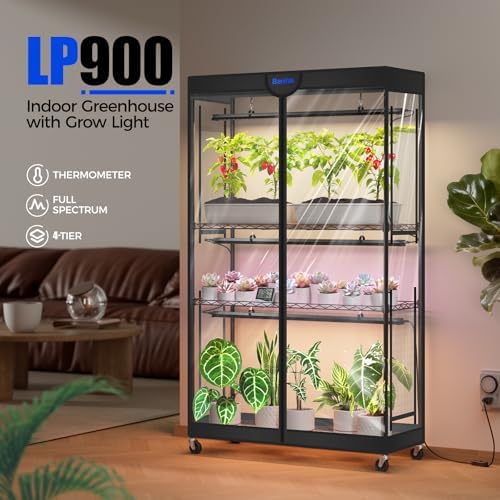 barrina lp900 indoor greenhouse with 3 full spectrum shown in use