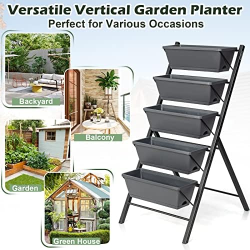 costway vertical raised garden bed, 5 tier planter, front angle view