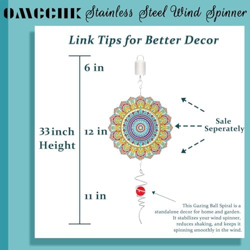 Wind Spinner Mandala Peacock, 12inch Stainless Steel Metal Wind Spinners Outdoor Hanging, 3D Wind Sculptures Kinetic Yard Art Decoration Garden Ornament Indoor Décor Gift for Women Men Holidays