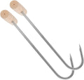 Abaodam 2Pcs T Shaped Meat Hooks with Wood Handle Meat Processing Hooks for Hanging Pork Beef Bacon Chicken Goose Roast Butchering Supplies for Slaughterhouses BBQ Shops