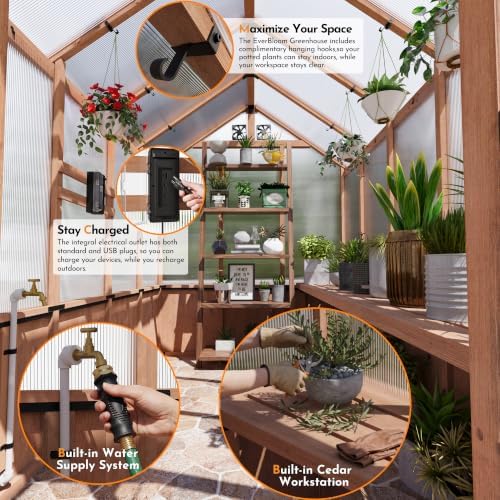 modern shade everbloom 6.5'x8' wooden greenhouse, 8' extra-tall, side view