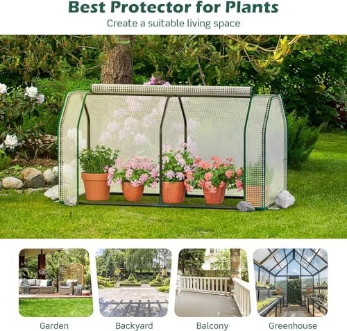 happygrill portable mini greenhouse with roll-up zipper door, front angle view